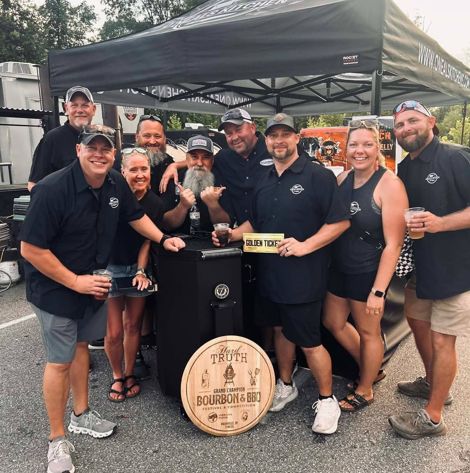 Authentic group photograph of O’Neals Kitchen team celebrating the Hard Truth win